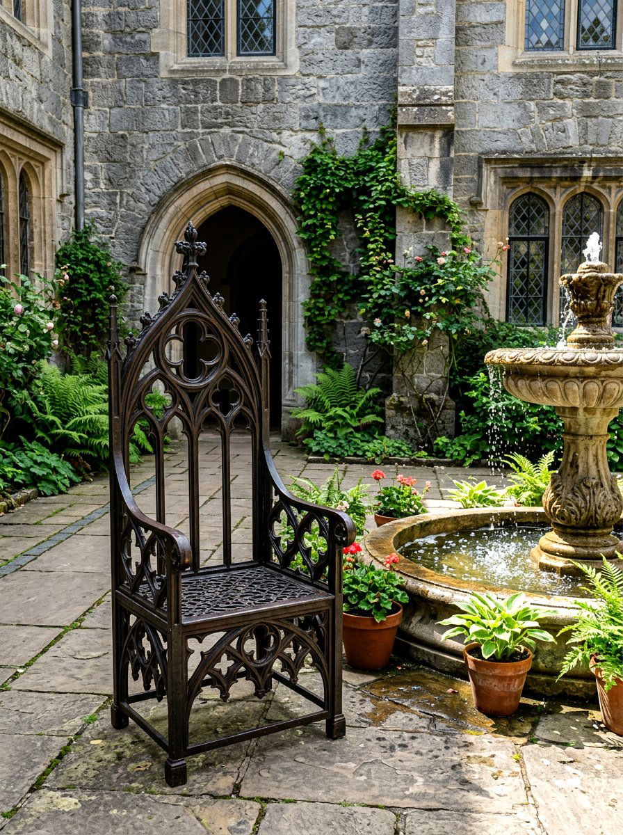 Gothic Revival Iron Chair - 30 vintage iron patio furniture ideas