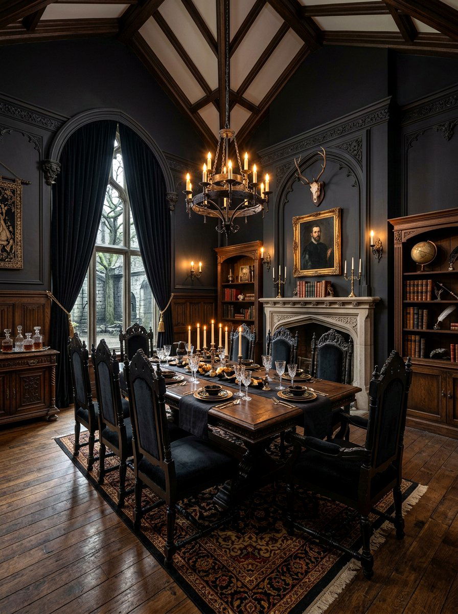 Gothic black dining room - 30 black dining room ideas