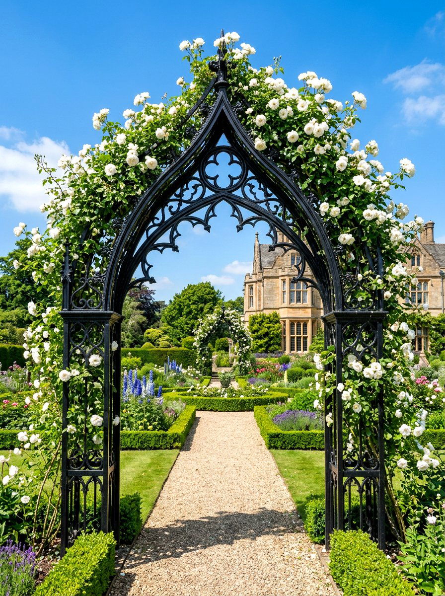 Gothic pointed arch - 30 climbing rose trellis ideas