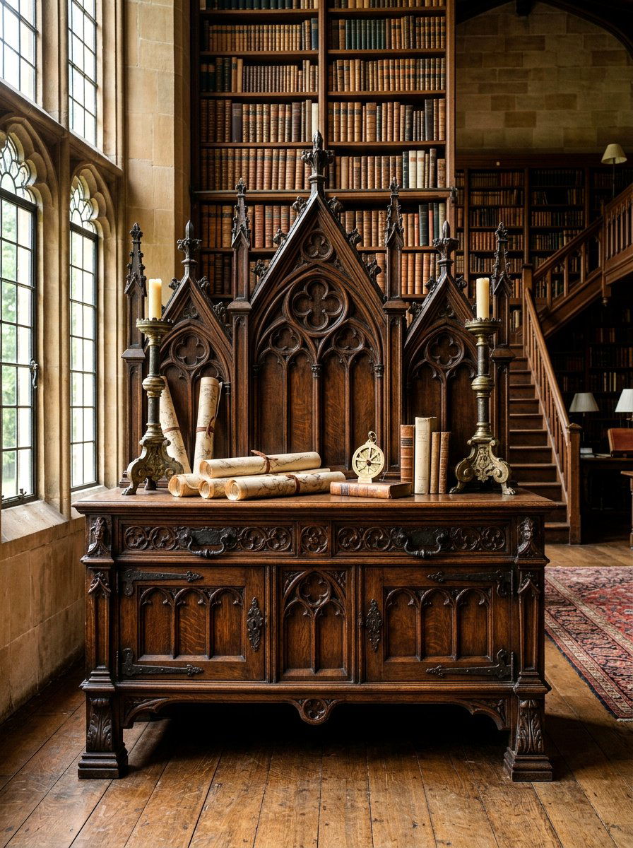 Gothic revival dark wood console - 30 antique sideboard ideas