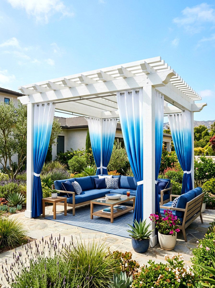 Gradient ombre pergola style - 30 pergola privacy curtain ideas