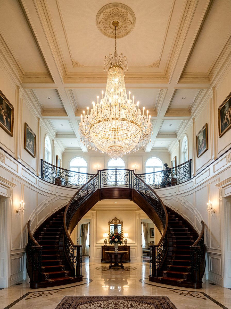 Grand Chandelier High Ceiling - 30 double height foyer ideas