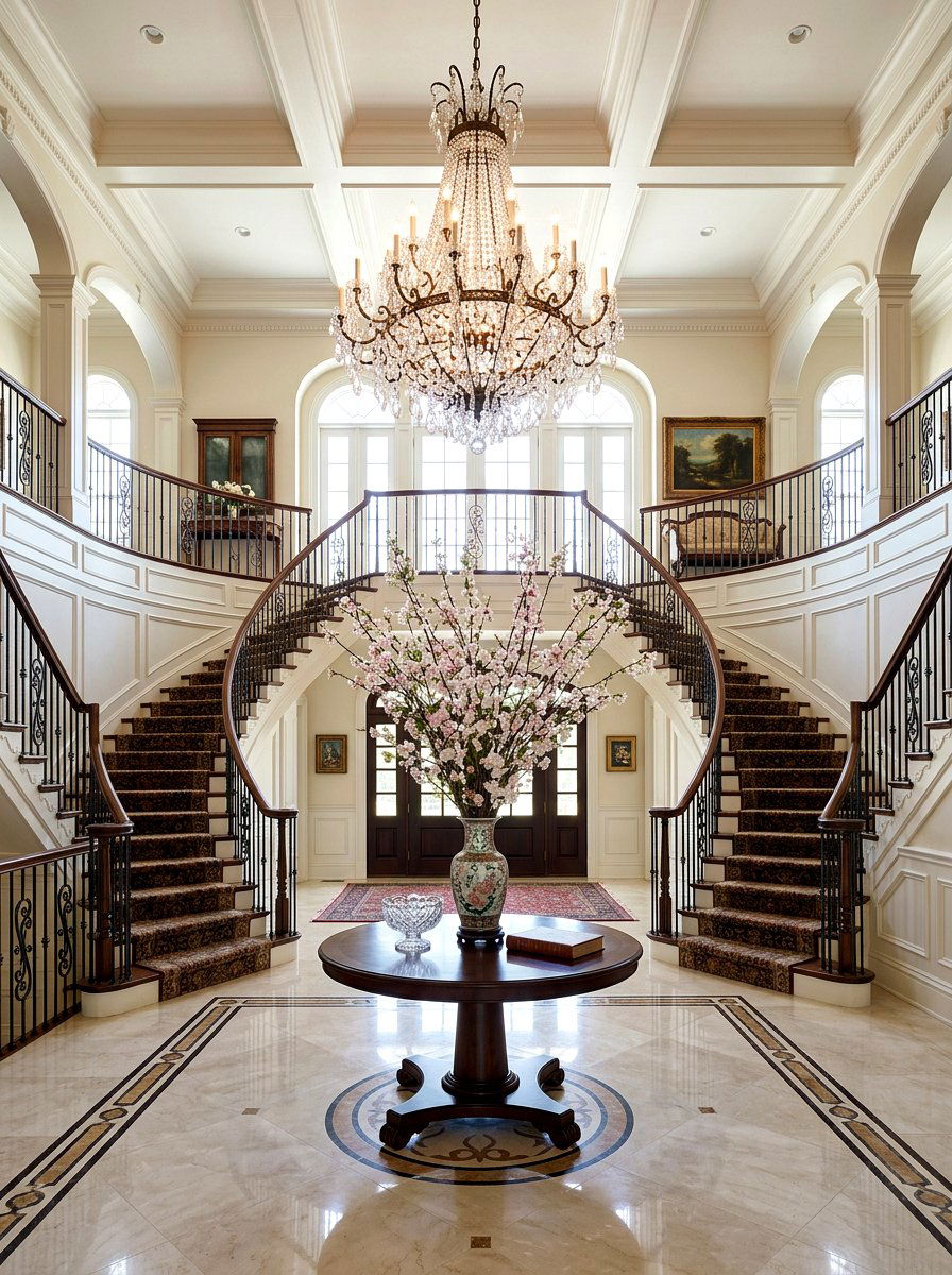 Grand Double Height Foyer - 30 pedestal entry table ideas
