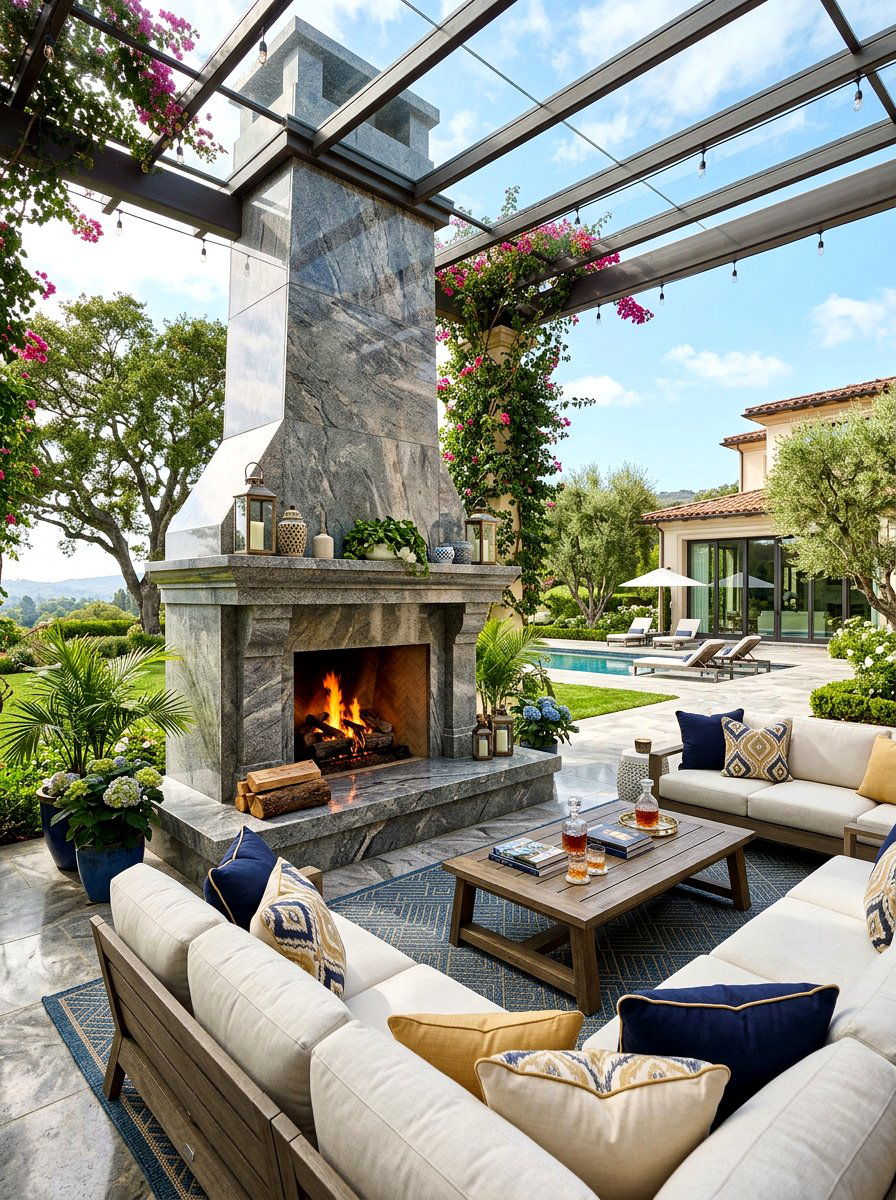 Grand Granite Patio Fireplace - 30 patio fireplace ideas