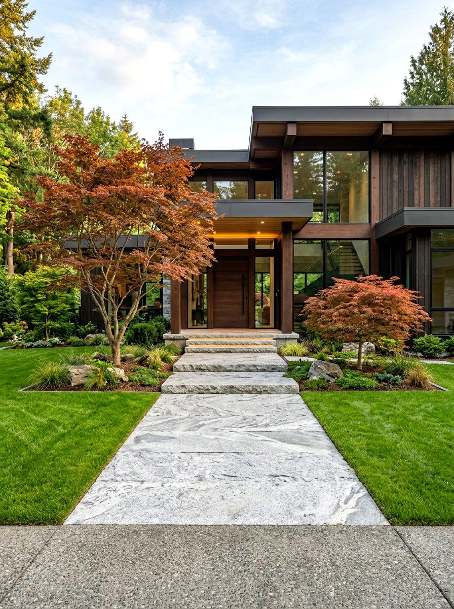 Grand Granite Slab Entry - 30 front garden path ideas