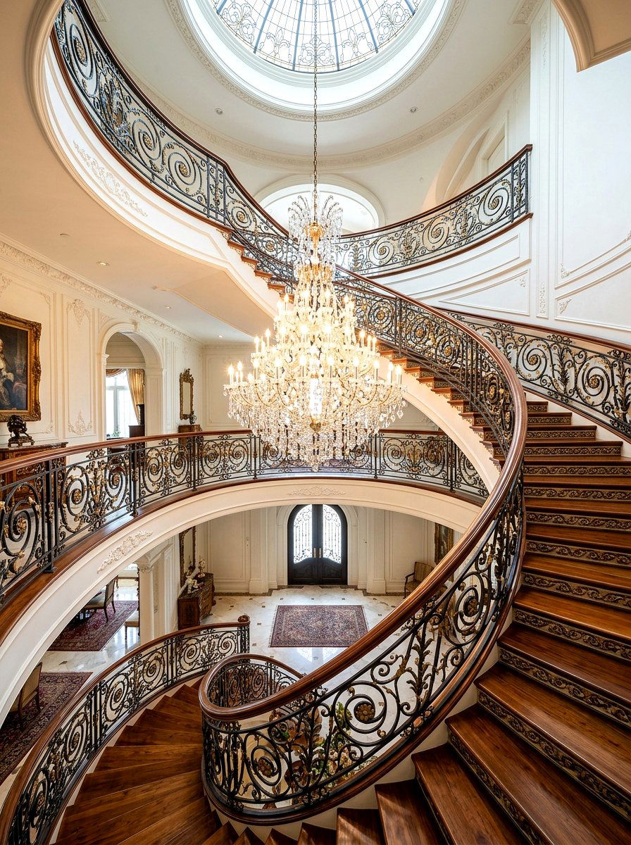 Grand Spiral Staircase Chandelier - 30 stair lighting ideas