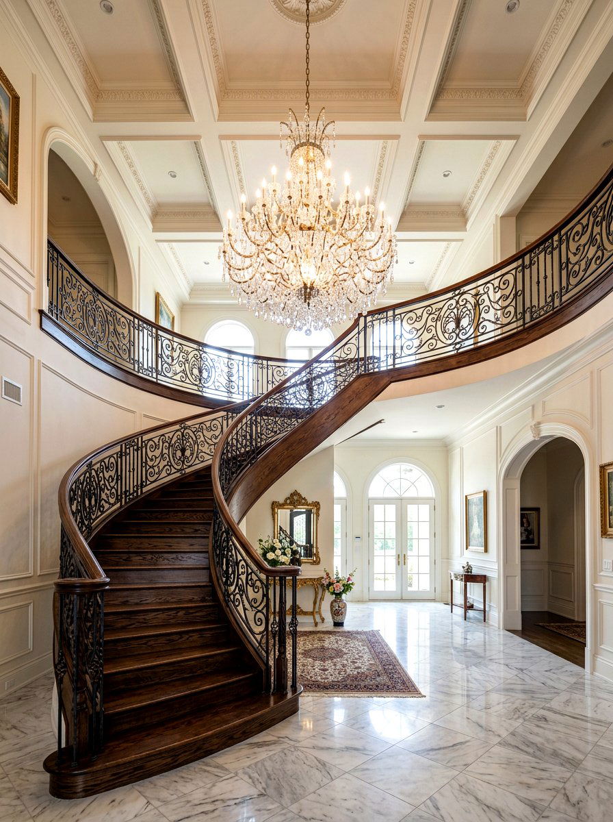Grand Spiral Staircase - 30 luxury entryway styling ideas