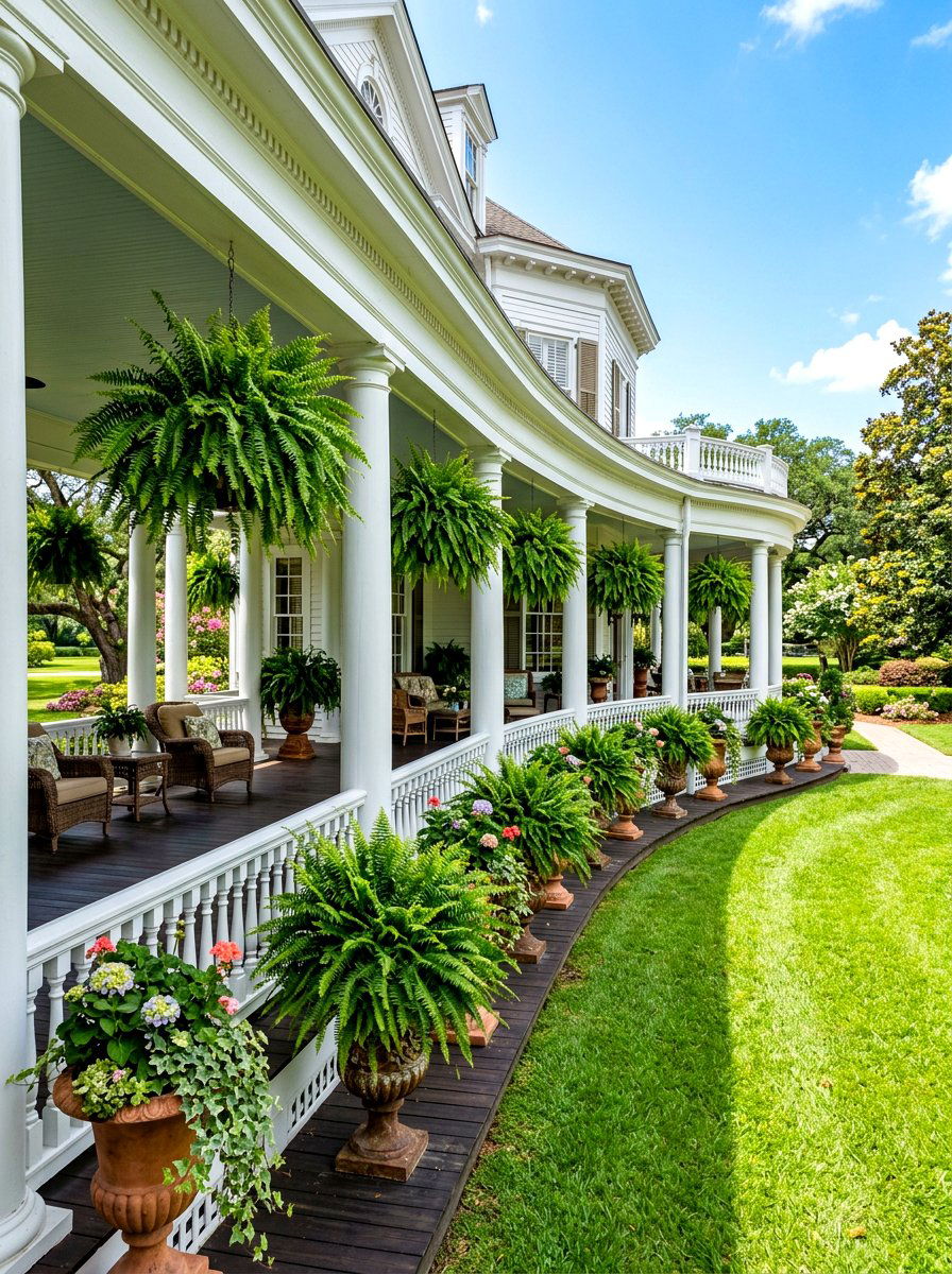 Grand Wrap Around Ferns - 30 fern filled front porch ideas