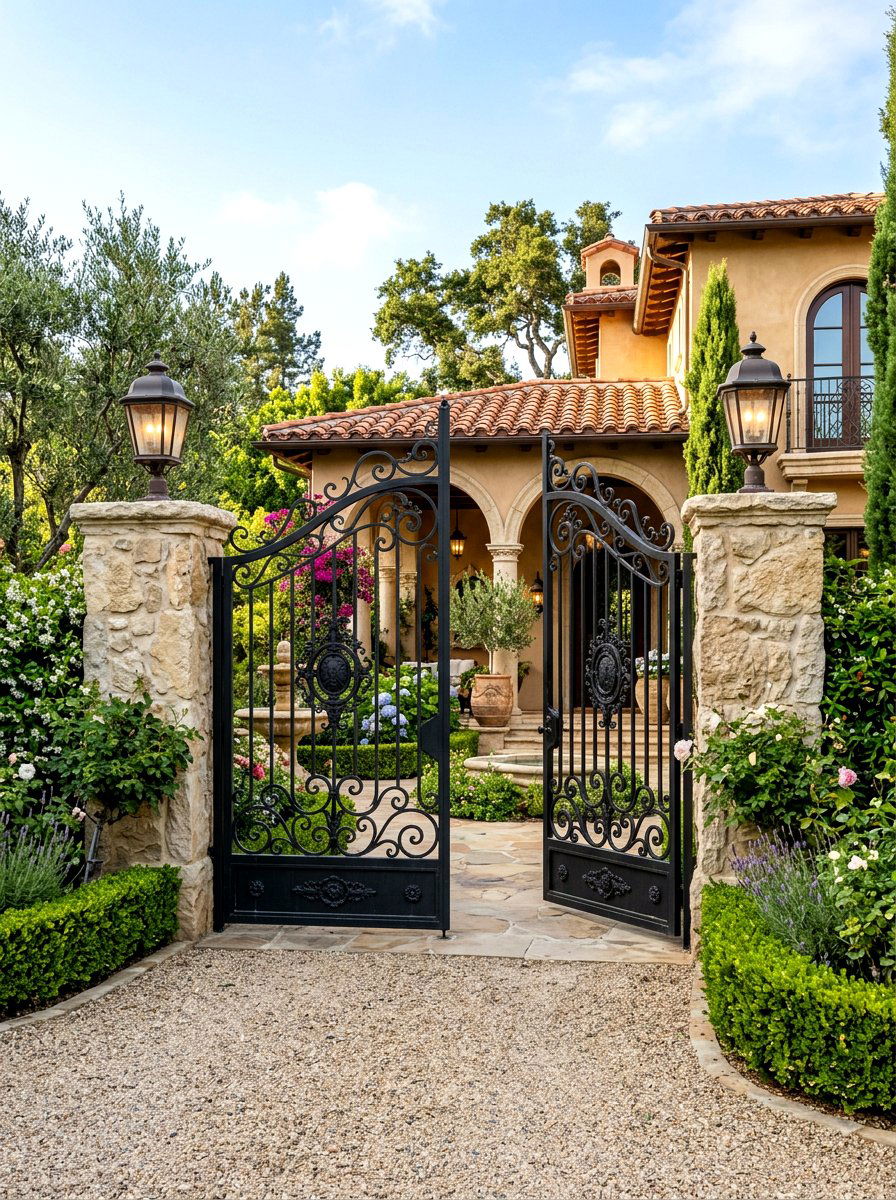 Grand Wrought Iron Entry Gate - 30 luxury front porch styling ideas