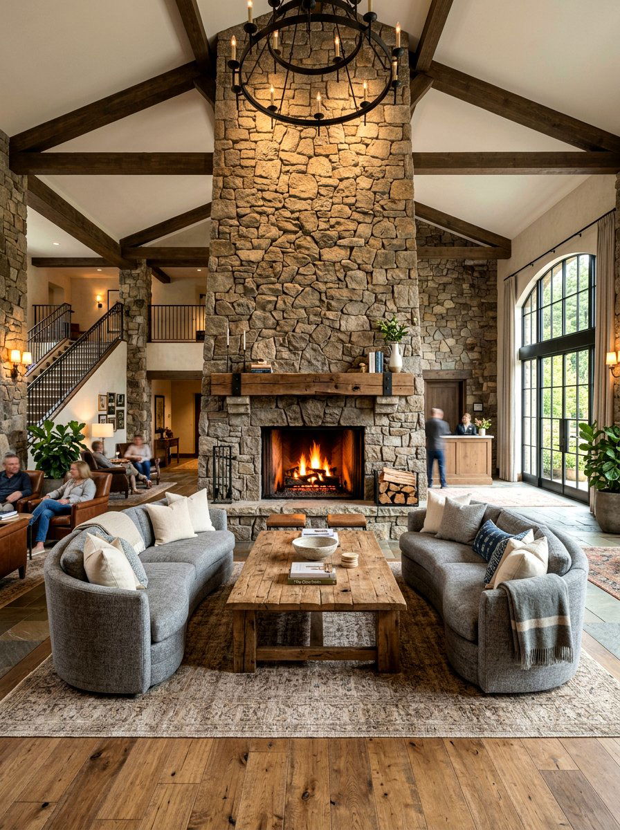 Grand fireplace hotel lobby - 30 hotel lobby living room ideas