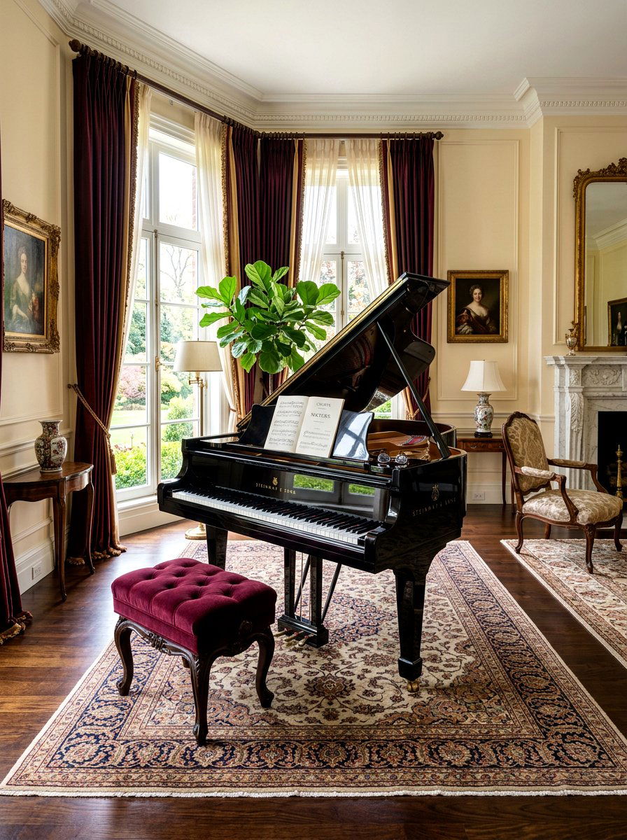 Grand piano placement - 30 screen free living room ideas