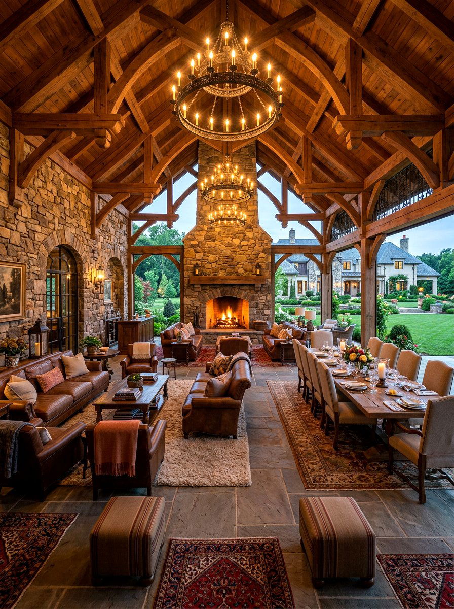 Grand scale fireplace pavilion - 30 pavilion fireplace ideas
