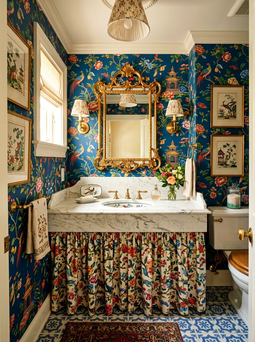 Grandmillennial Chinoiserie Powder Room - 30 chinoiserie powder room ideas