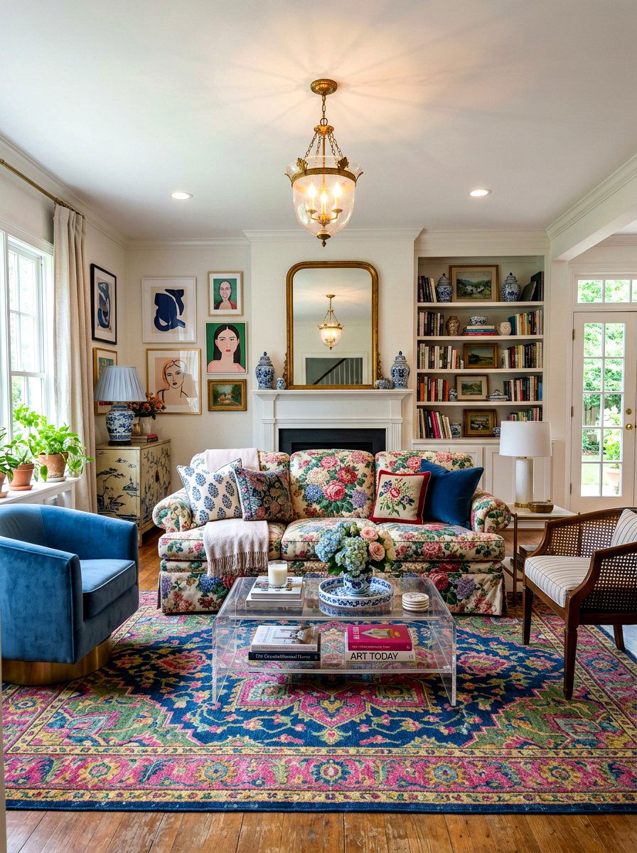 Grandmillennial skirted sofa - 30 skirted sofa ideas