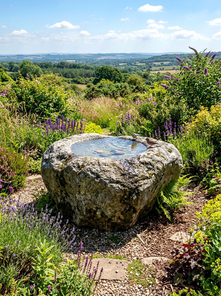 Granite Boulder Bird Bath - 30 bird bath ideas