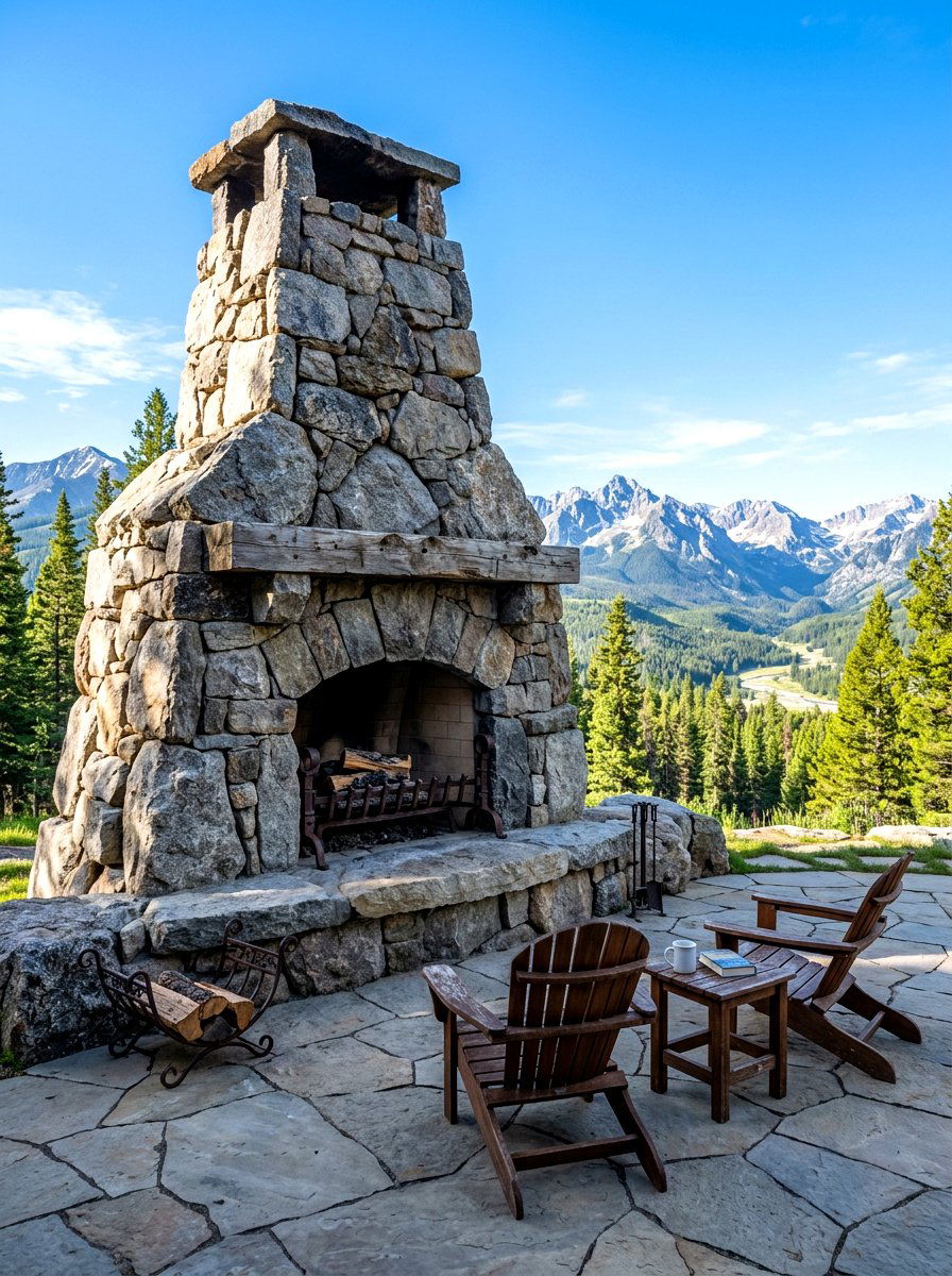 Granite Boulder Fireplace - 30 stone outdoor fireplace ideas