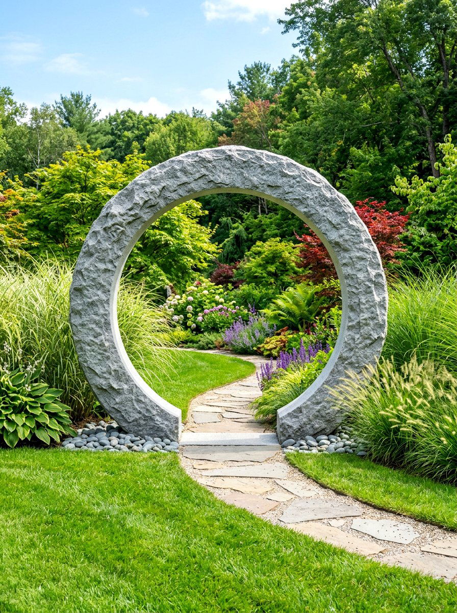 Granite Moon Gate Sculpture - 30 moon gate garden ideas