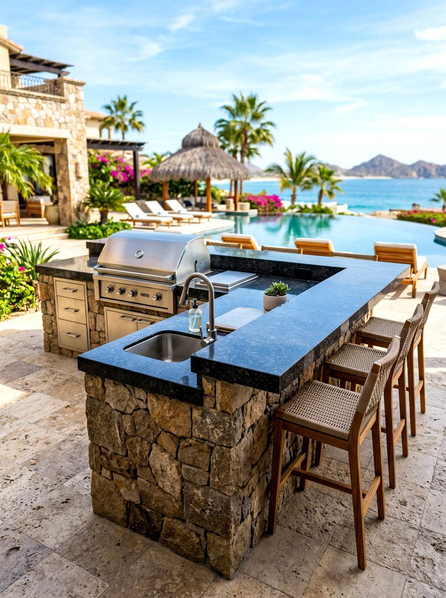 Granite Outdoor Island - 30 outdoor buffet table ideas