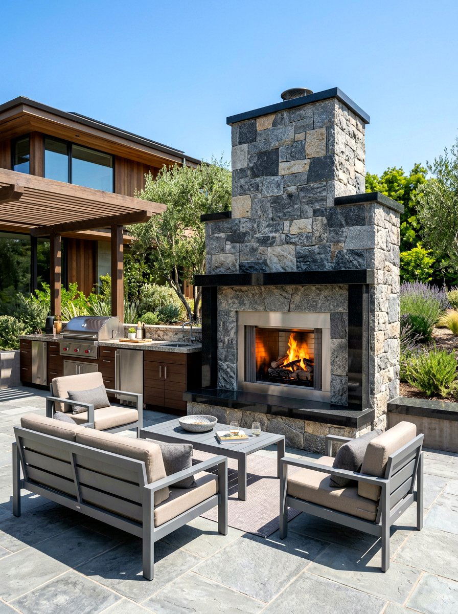 Granite Patio Fireplace - 30 covered patio fireplace ideas
