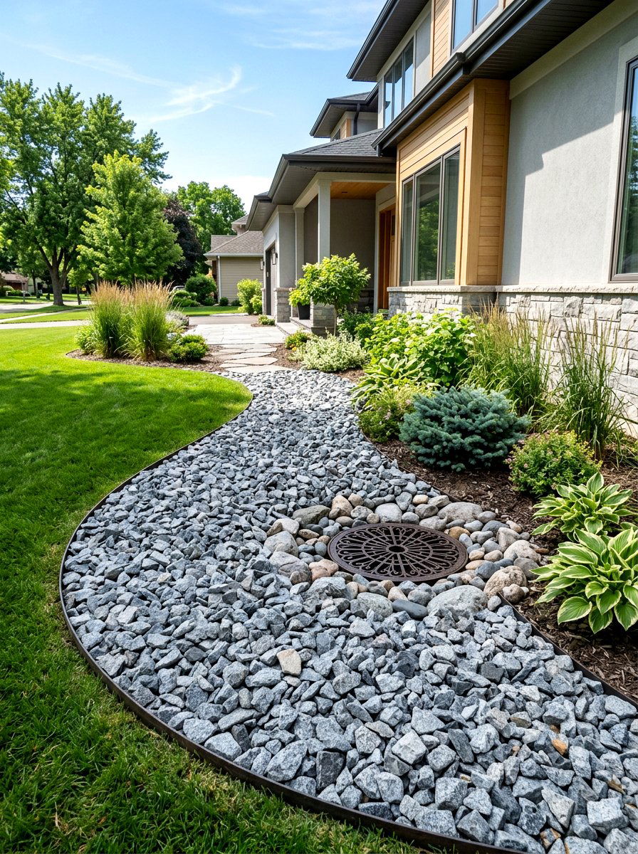 Granite Rock Drainage - 30 rock mulch front yard ideas