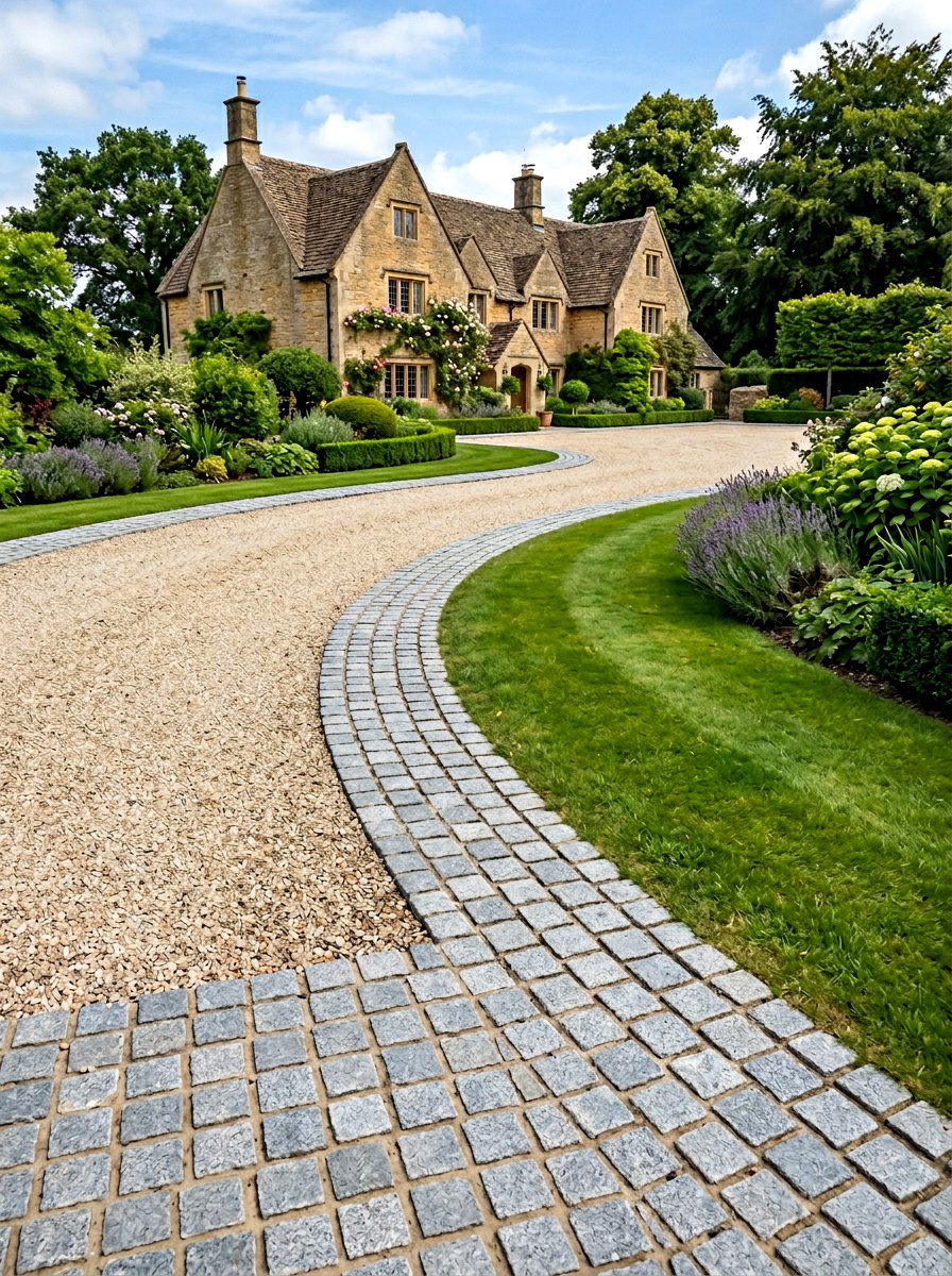 Granite Setts Curved Driveway Border - 30 curved walkway ideas