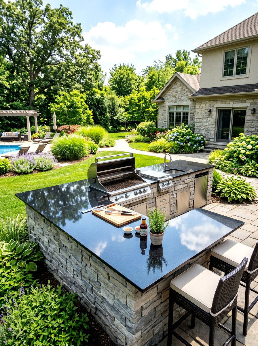 Granite Top BBQ Island - 30 grill island ideas