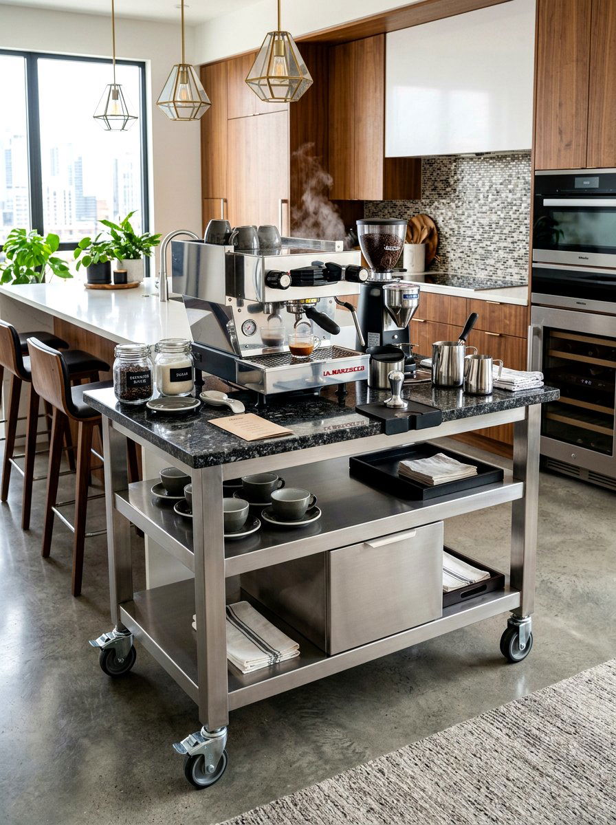 Granite Top Coffee Trolley - 30 coffee cart apartment ideas