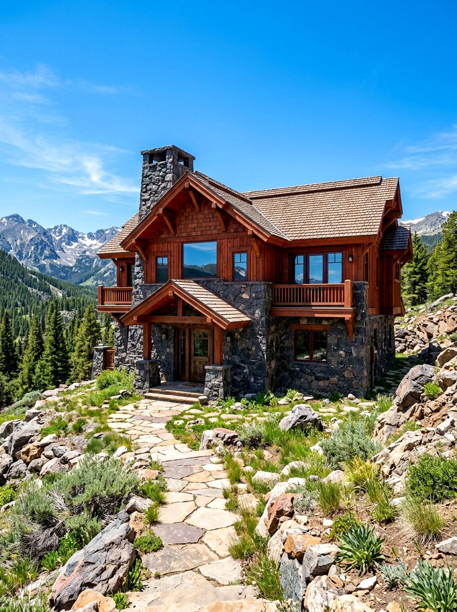 Granite and cedar house - 30 mixed material facade ideas