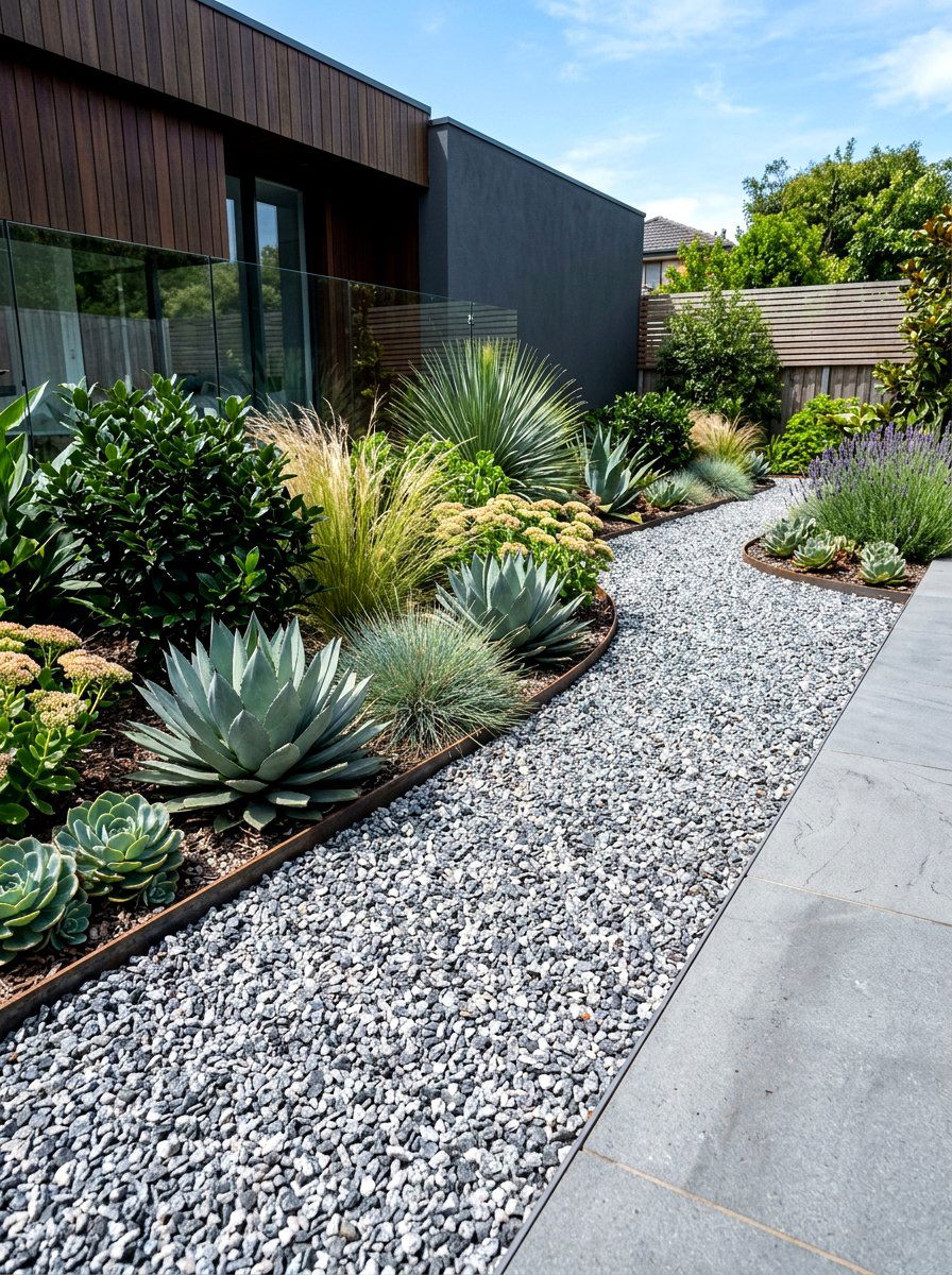 Granite chip garden border - 30 stone mulch border ideas