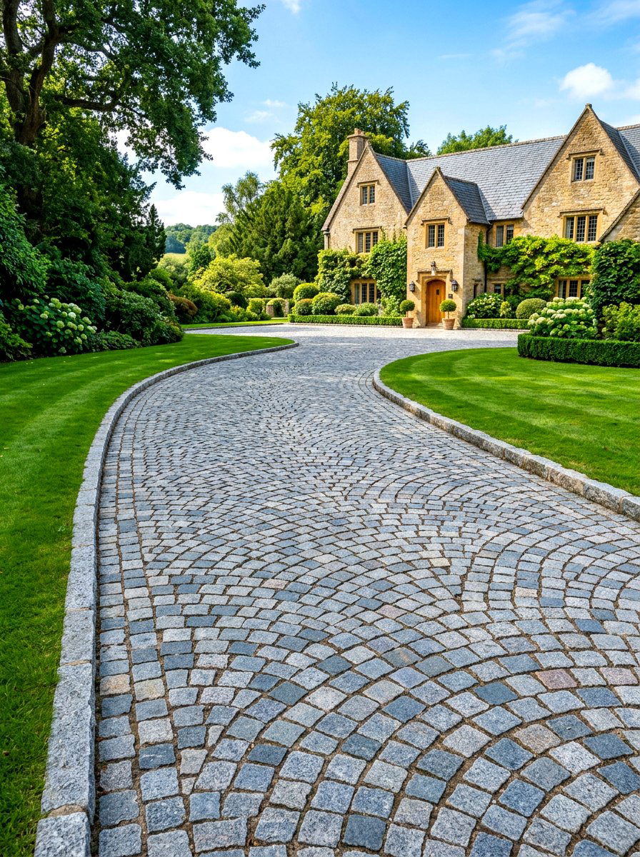 Granite cobblestone drive - 30 formal front garden ideas
