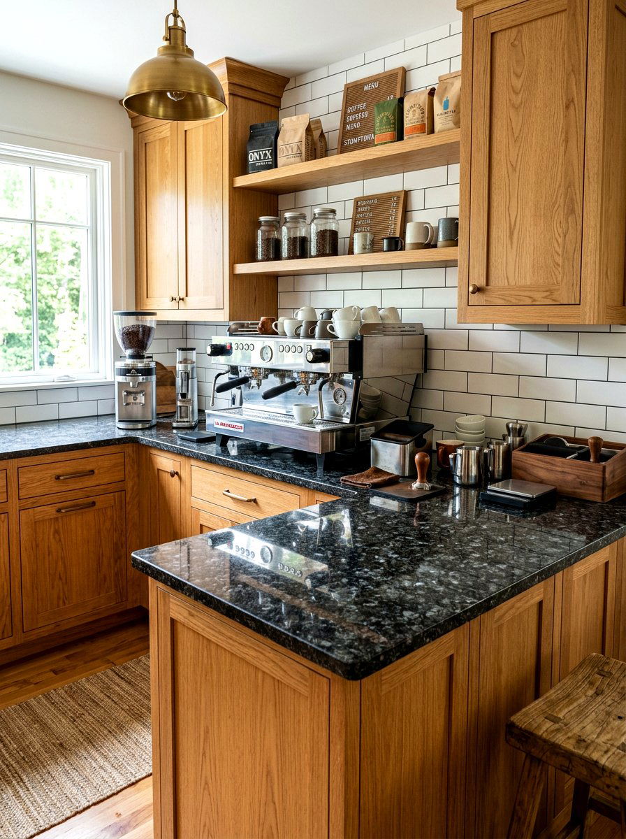 Granite espresso station - 30 home cafe kitchen ideas