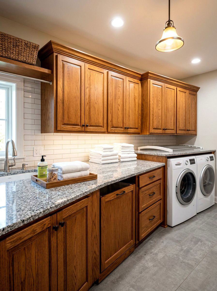Granite laundry folding area - 30 countertop over washer dryer ideas
