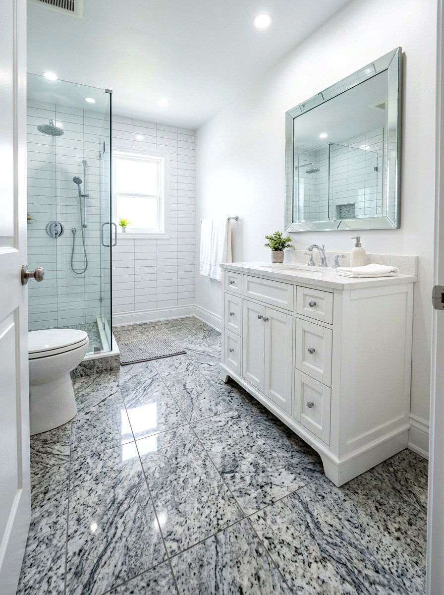 Granite look floor tile stickers - 30 removable tile bathroom ideas