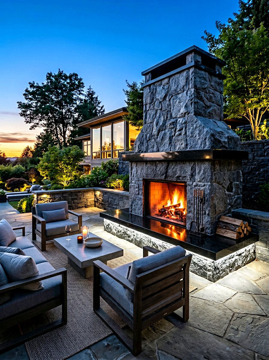 Granite outdoor fireplace - 30 outdoor fireplace ideas