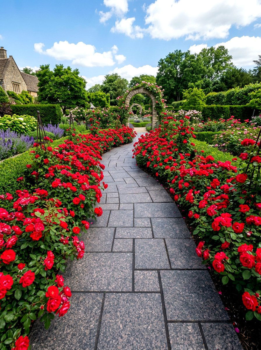 Granite rose garden path - 30 rose garden walkway ideas