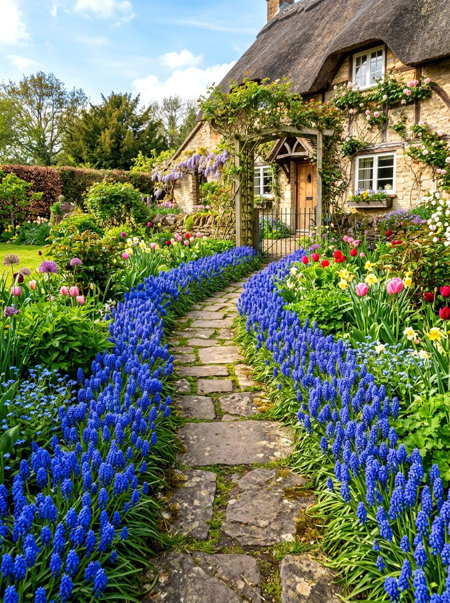 Grape Hyacinth Walkway - 30 blue flower garden ideas