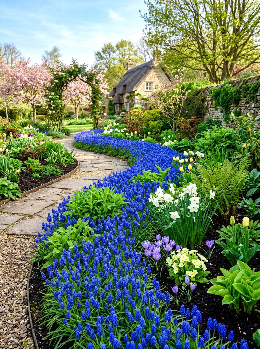 Grape Hyacinth spring garden - 30 blue and purple garden ideas