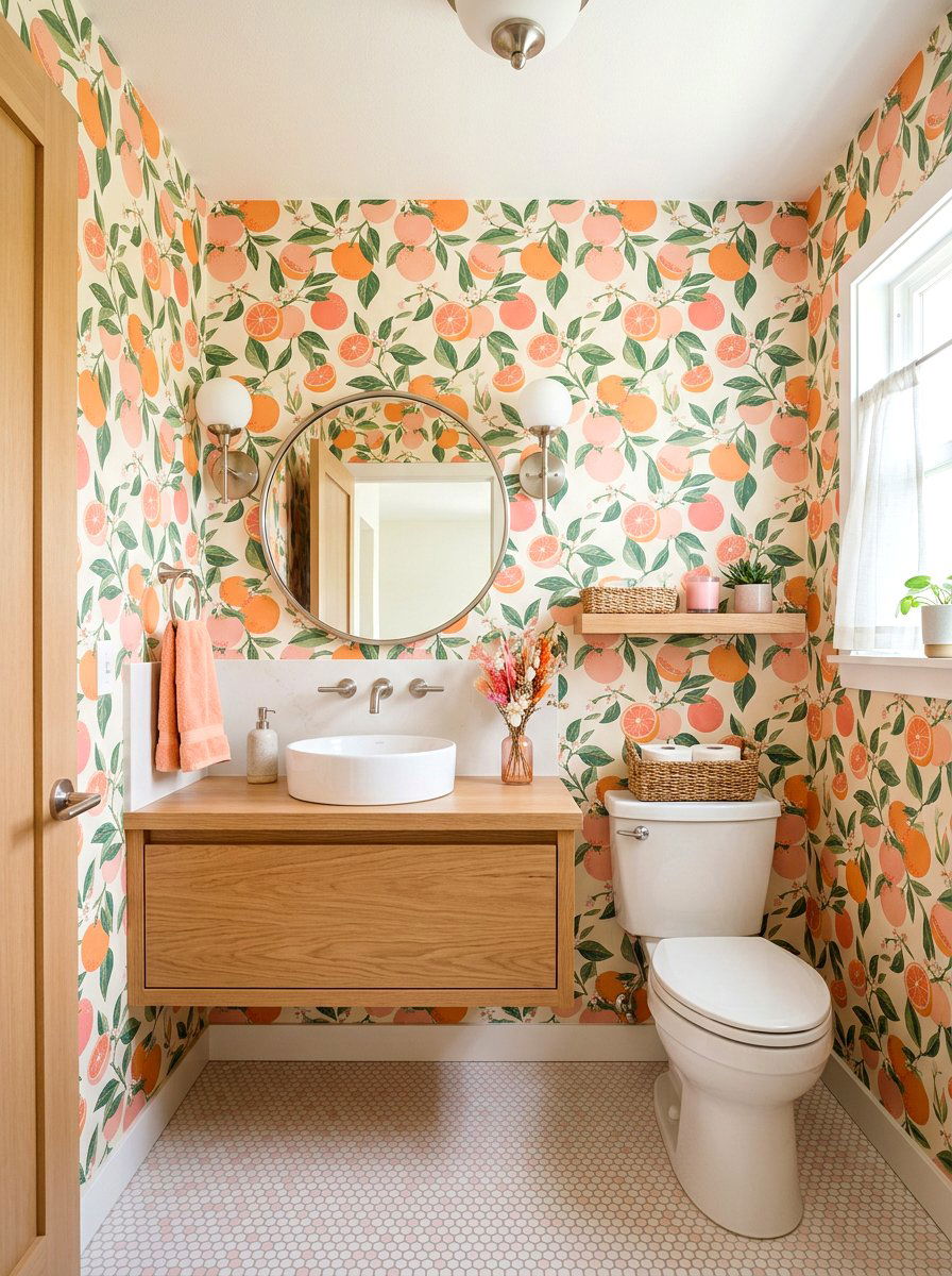 Grapefruit Wallpaper - 30 fruit wallpaper powder room ideas