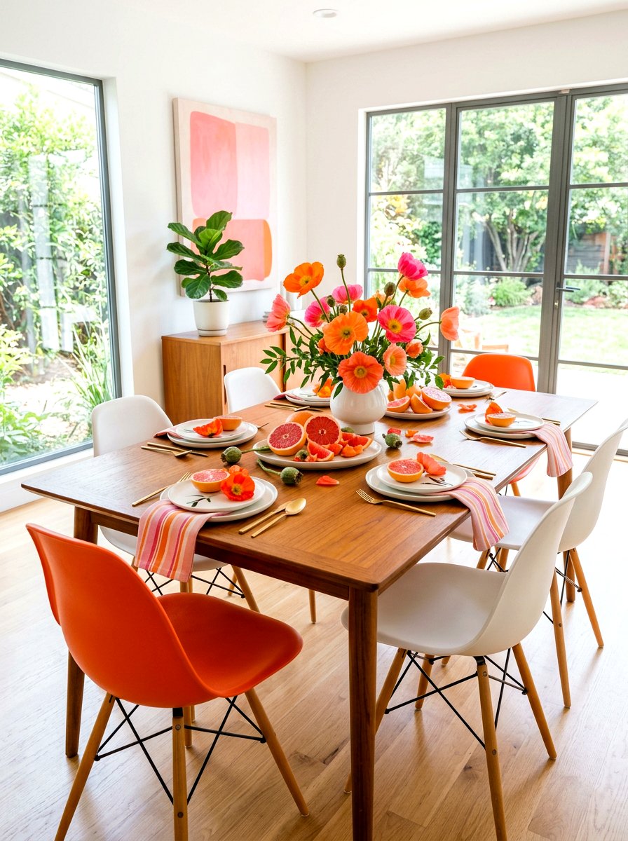 Grapefruit and poppy styling - 30 fruit and floral tablescape ideas