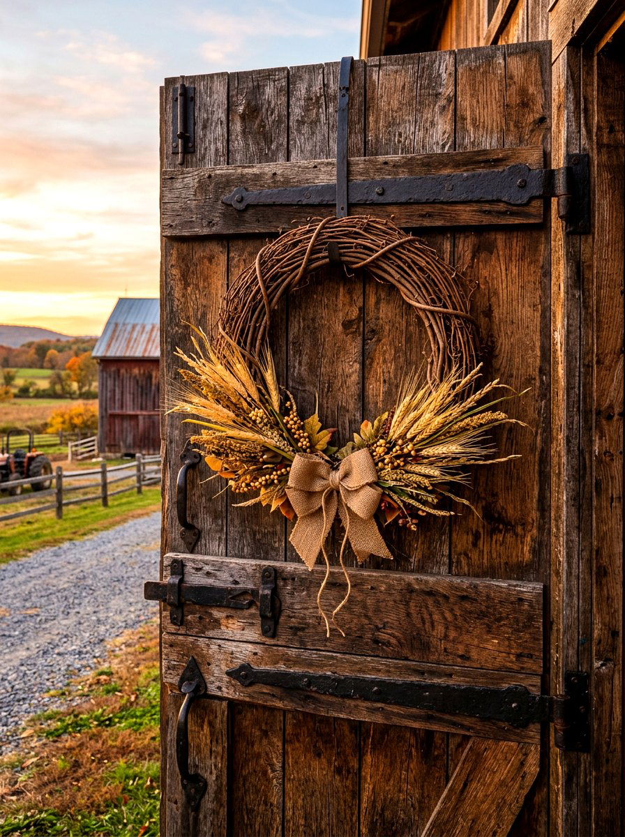 Grapevine Barn Wreath - 30 exterior wreath styling ideas