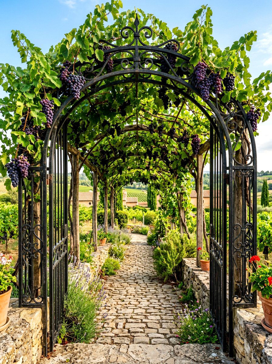 Grapevine Covered Trellis - 30 shaded backyard ideas