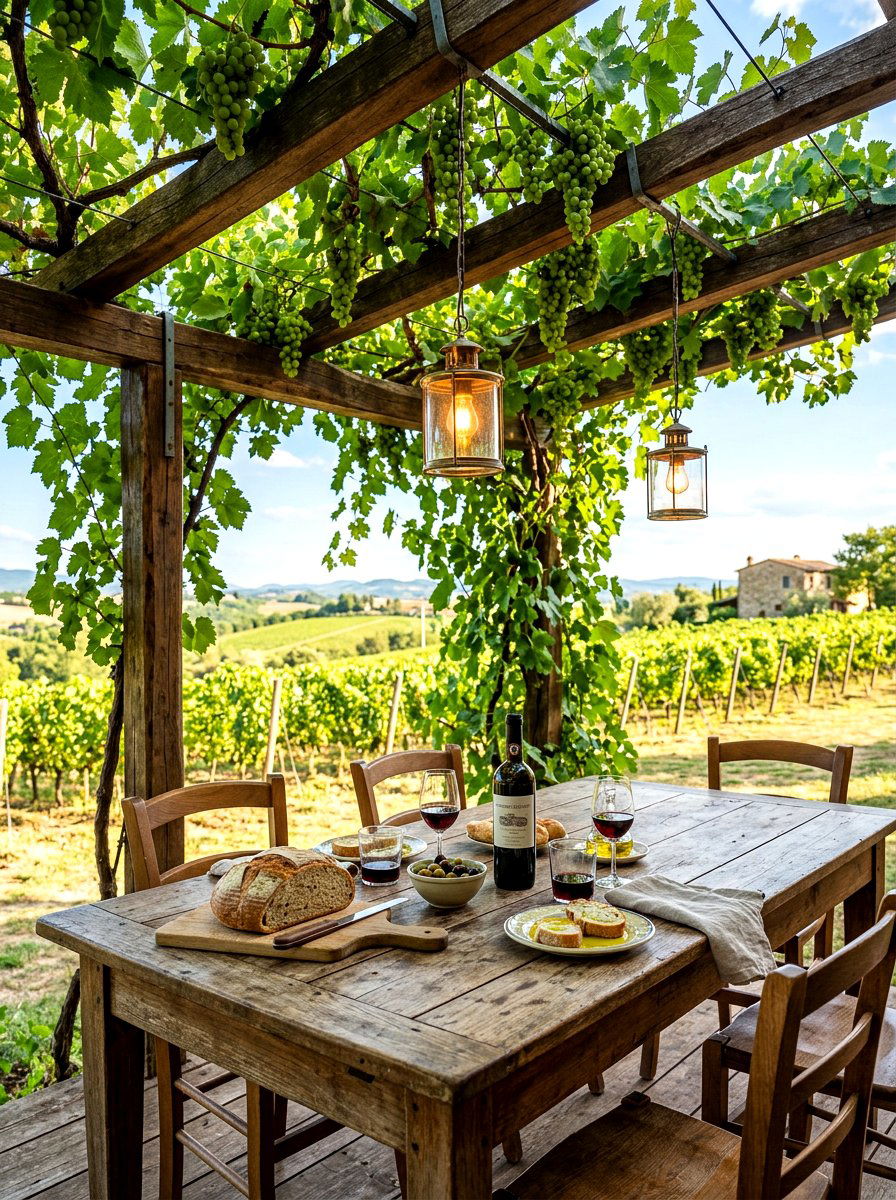 Grapevine Trellis Area - 30 backyard candlelight dinner ideas