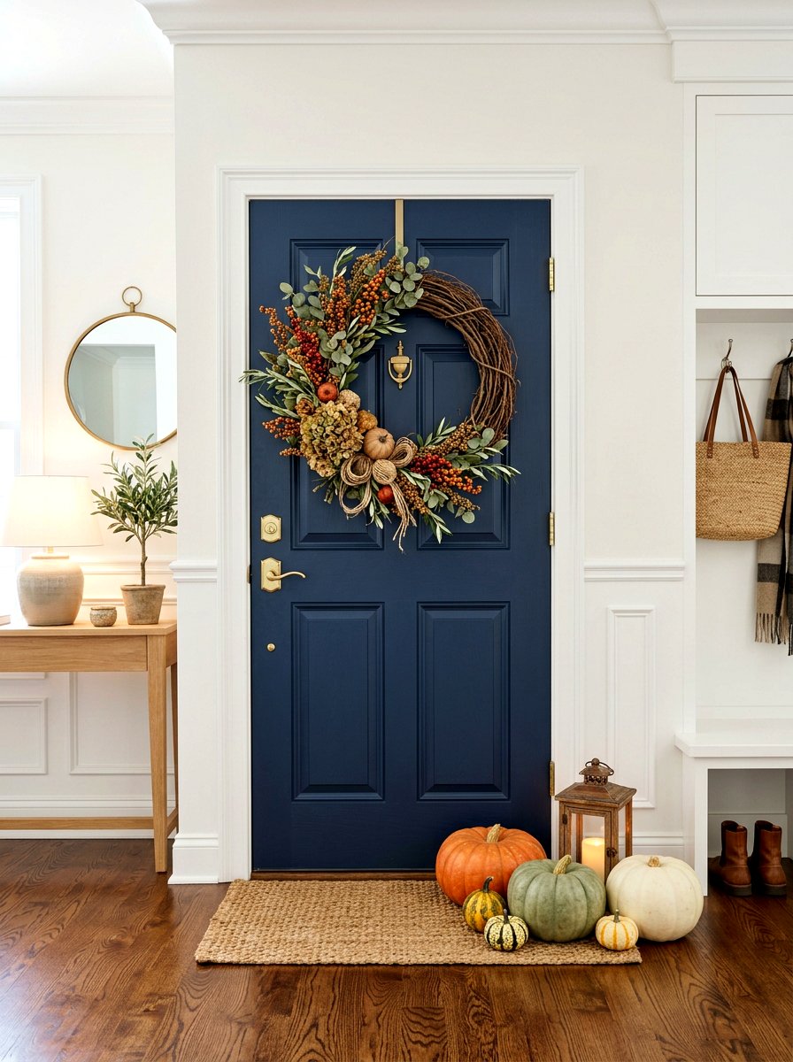 Grapevine Wreath Autumn Porch - 30 natural autumn porch ideas