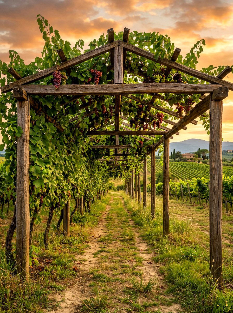 Grapevine covered rustic pergola walkway - 30 pergola walkway ideas