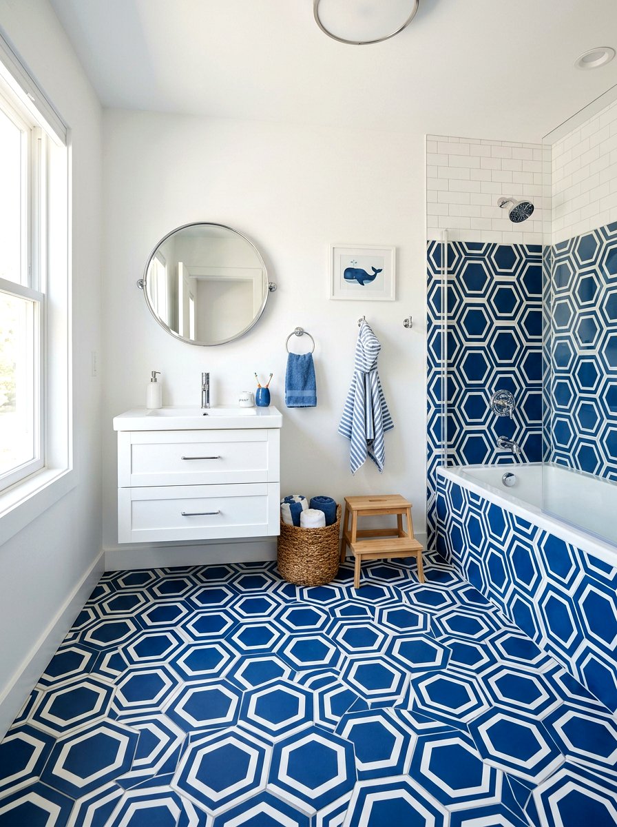 Graphic Tile Kids Bathroom - 30 small kids bathroom ideas