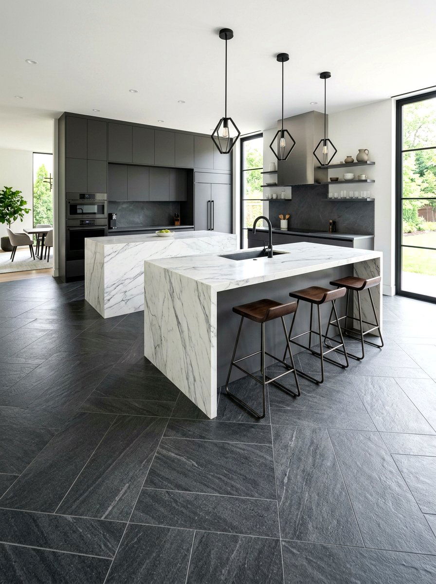 Graphite Stone Diagonal Tile - 30 diagonal tile kitchen floor ideas