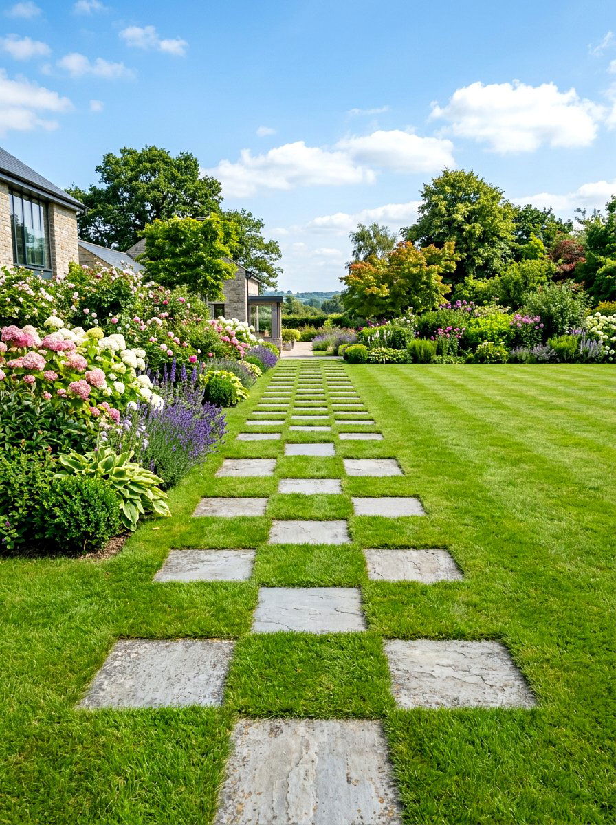 Grass And Paver Path - 30 garden path ideas