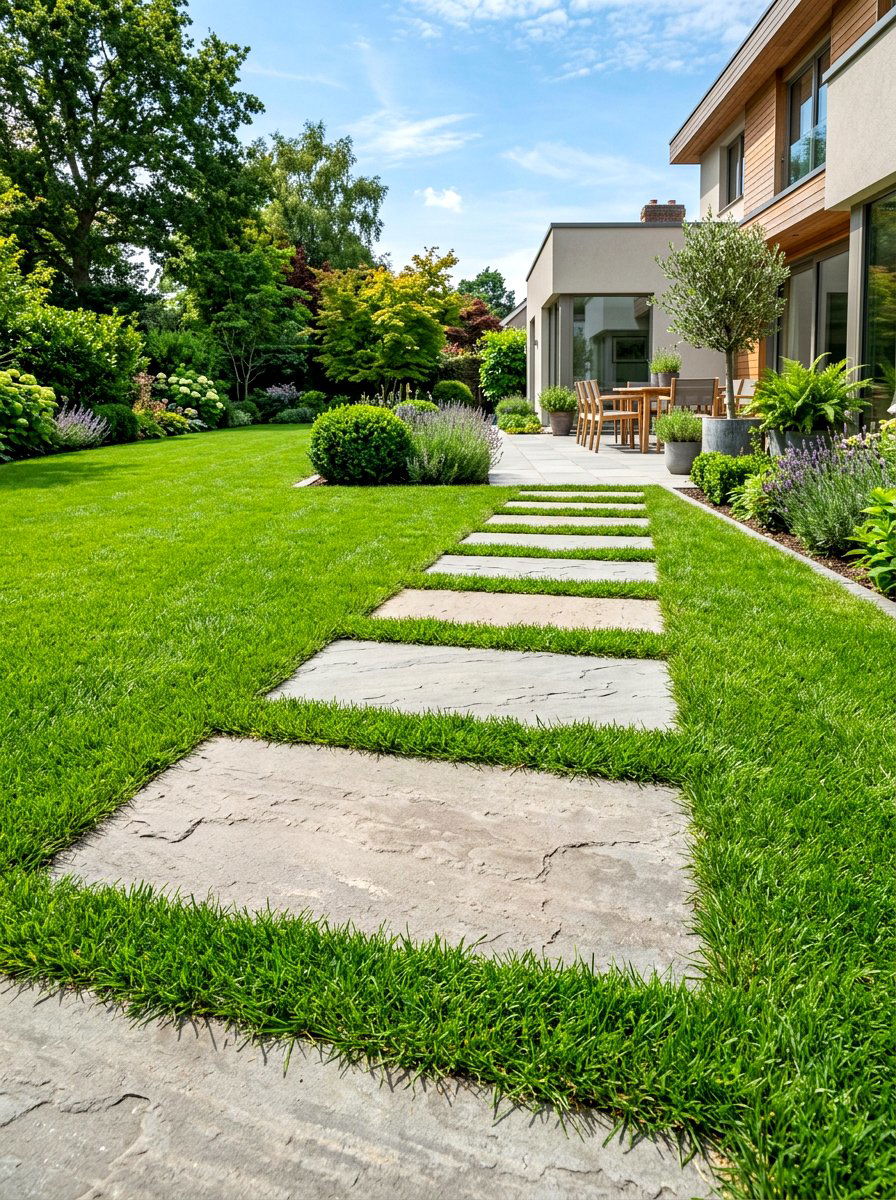 Grass Between Pavers - 30 stepping stone walkway ideas