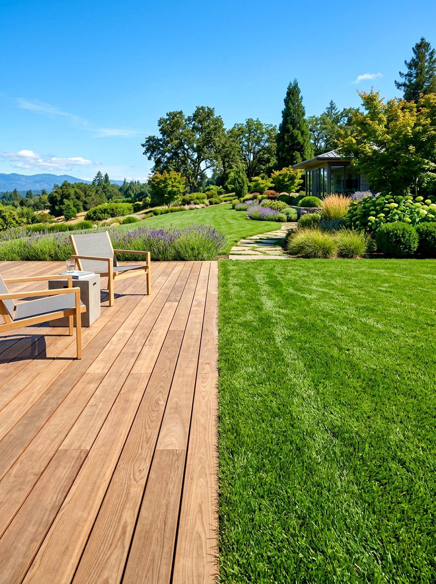 Grass Bordered Deck - 30 backyard yoga deck ideas