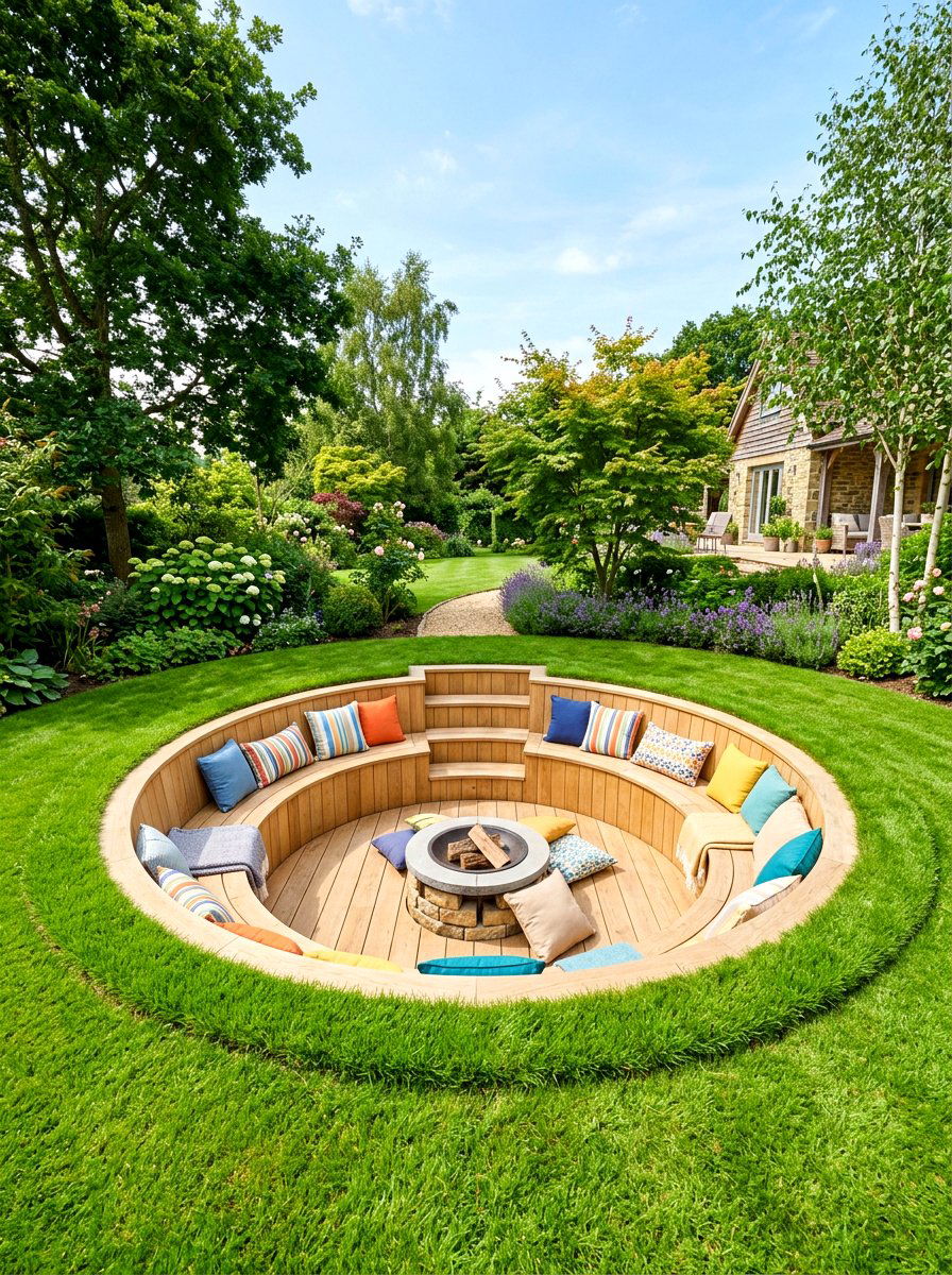 Grass Bordered Seating Pit - 30 backyard conversation pit ideas
